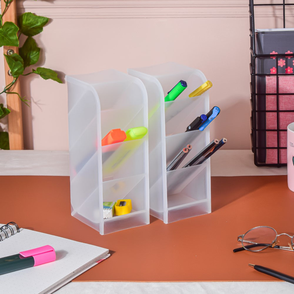 Stationery Table Organiser White Set Of 2 Nestasia