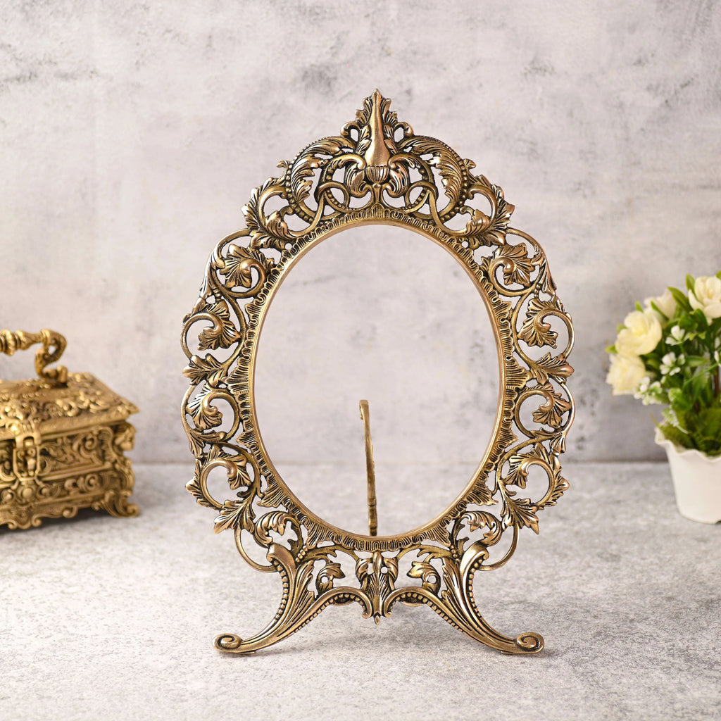 Brass Vintage Photo / Mirror Frame Table Top Decor (16 Inch) Vedansh Craft