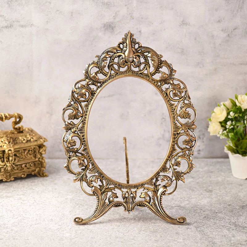 Brass Vintage Photo / Mirror Frame Table Top Decor (16 Inch) Vedansh Craft