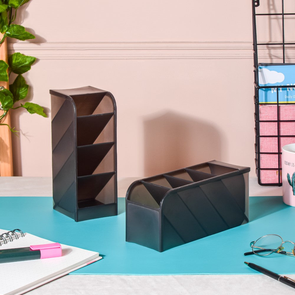 Slanting Desk Organiser Black Set Of 2 Nestasia