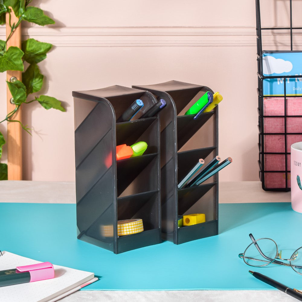 Slanting Desk Organiser Black Set Of 2 Nestasia