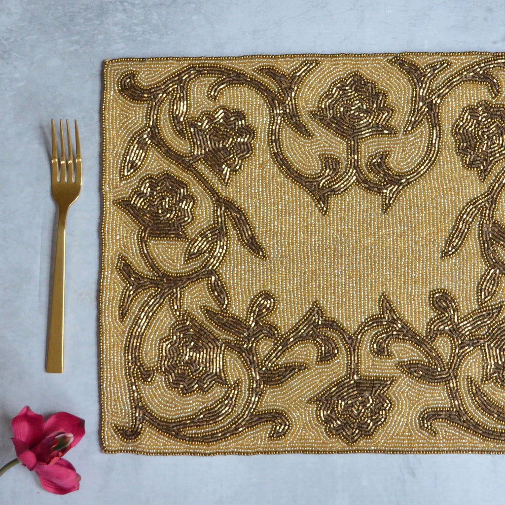 Beads Gold Rectangle Table Mat Nestasia