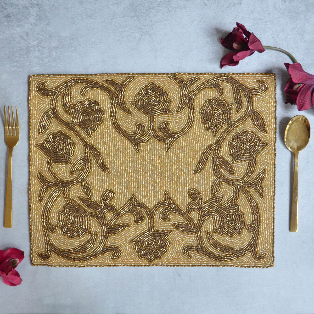 Beads Gold Rectangle Table Mat Nestasia
