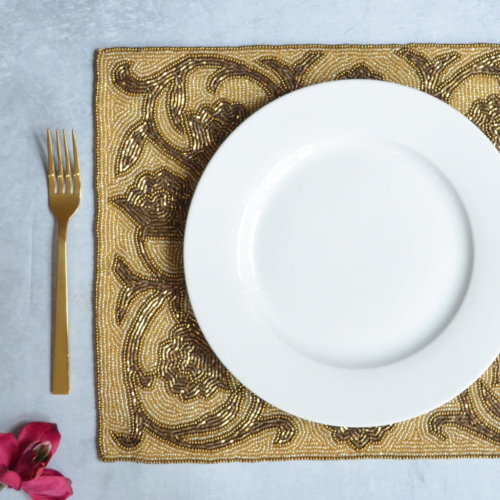 Beads Gold Rectangle Table Mat Nestasia