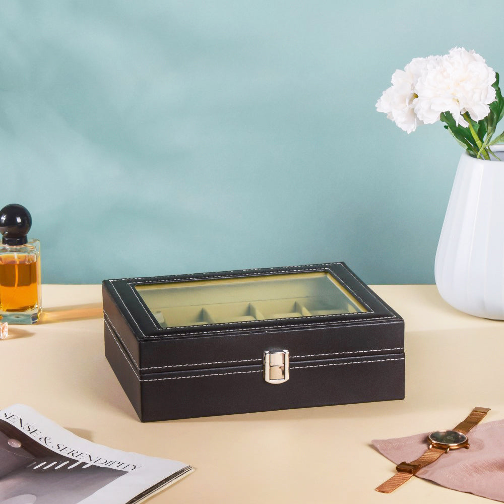 Watch Box Holder With 10 Cushioned Slots Black Nestasia