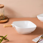 Riona Ceramic Bowl With Wooden Handle White Large Nestasia
