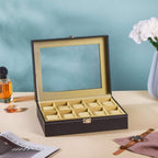 Watch Box Holder With 10 Cushioned Slots Black Nestasia