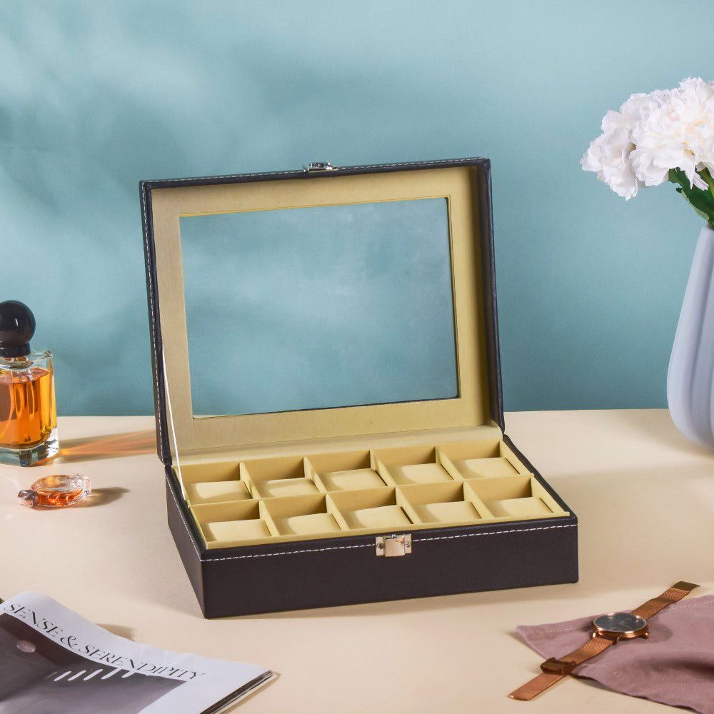 Watch Box Holder With 10 Cushioned Slots Black Nestasia
