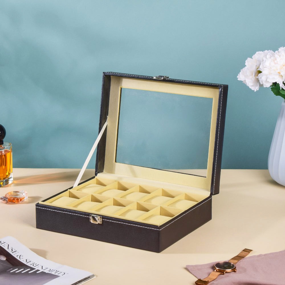 Watch Box Holder With 10 Cushioned Slots Black Nestasia