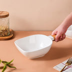 Riona Ceramic Bowl With Wooden Handle White Large Nestasia