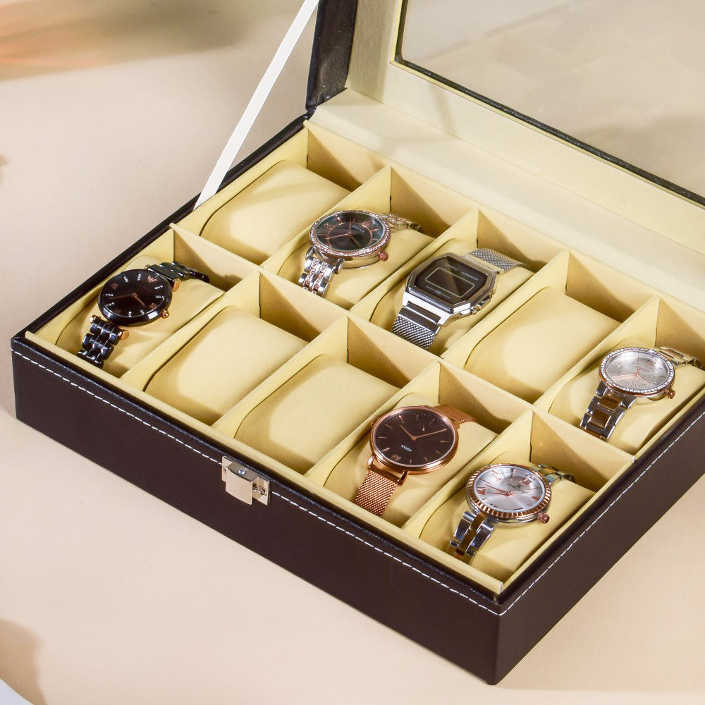 Watch Box Holder With 10 Cushioned Slots Black Nestasia