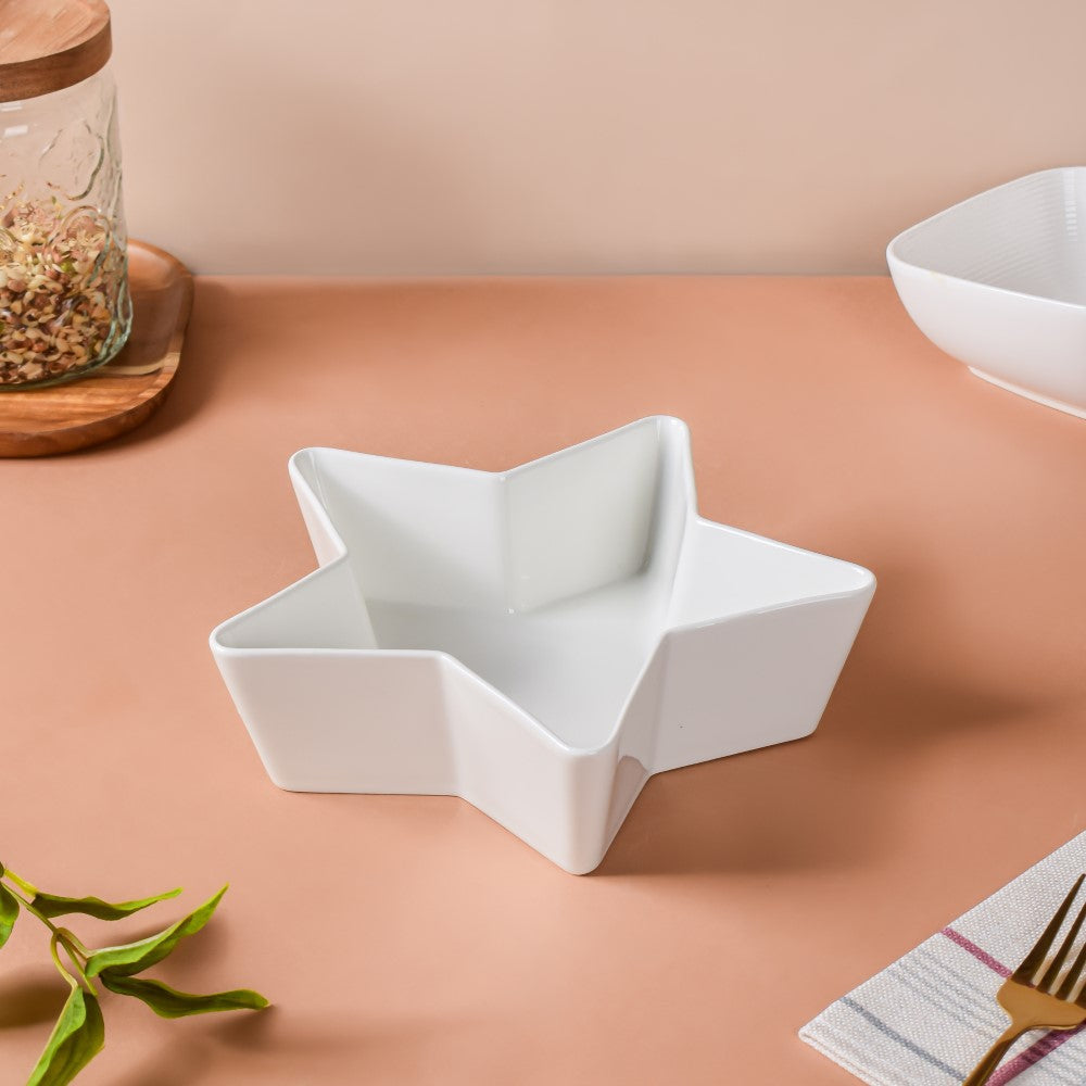 Riona Star Ceramic Fruit Bowl White Large 600 ml Nestasia