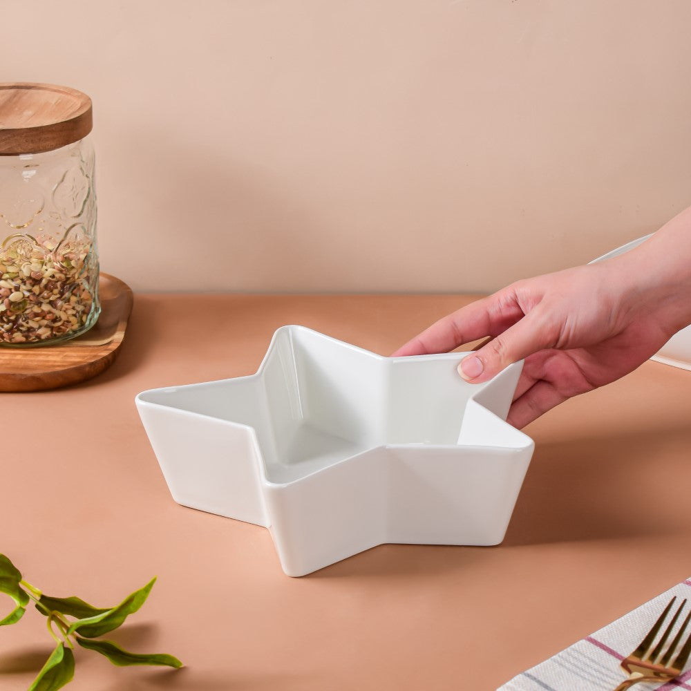 Riona Star Ceramic Fruit Bowl White Large 600 ml Nestasia