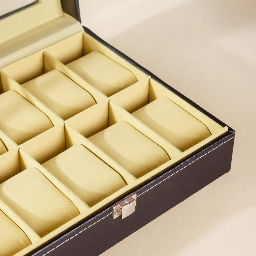 Watch Box Holder With 10 Cushioned Slots Black Nestasia