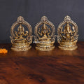 Brass Sitting Ganesha Lakshmi Saraswati Set (11.2") Vedansh Craft
