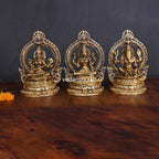 Brass Sitting Ganesha Lakshmi Saraswati Set (11.2") Vedansh Craft