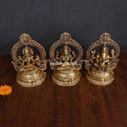 Brass Sitting Ganesha Lakshmi Saraswati Set (11.2") Vedansh Craft