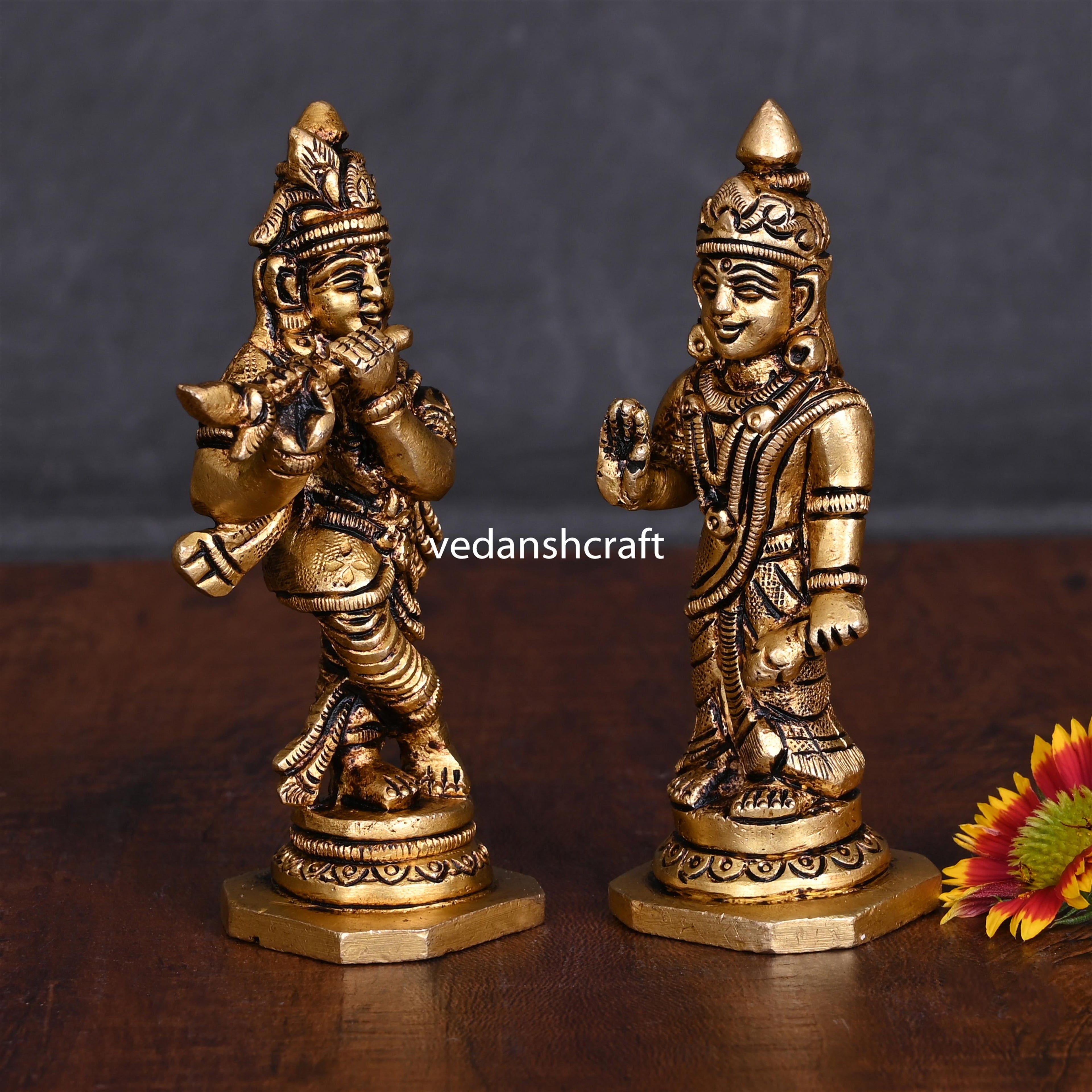 Brass Standing Radha Krishna Idols Set (4 Inch) Vedansh Craft