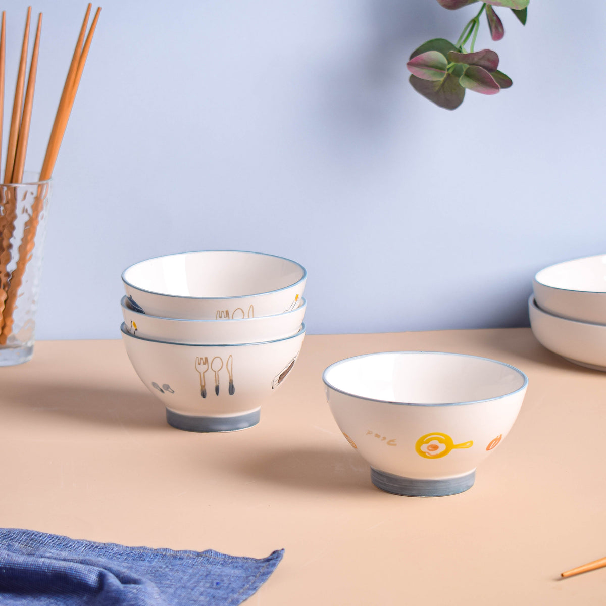 Patterned Soup Bowl Set For 4 Nestasia