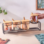 Amber Jars With Lid And Spoon Set Of 9 300ml Nestasia