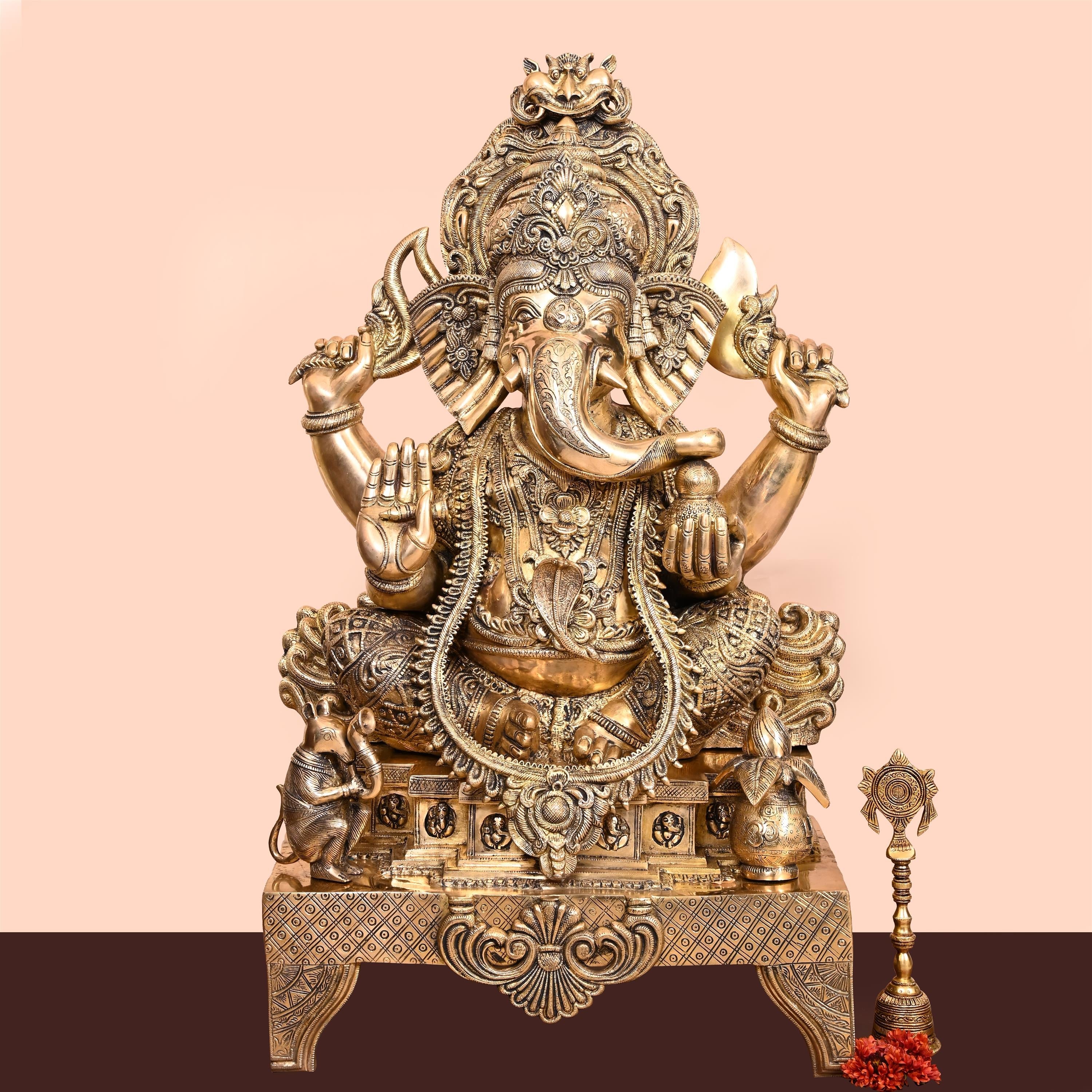 Brass Chowki Sitting Ganesha Statue (34 Inch) Vedansh Craft