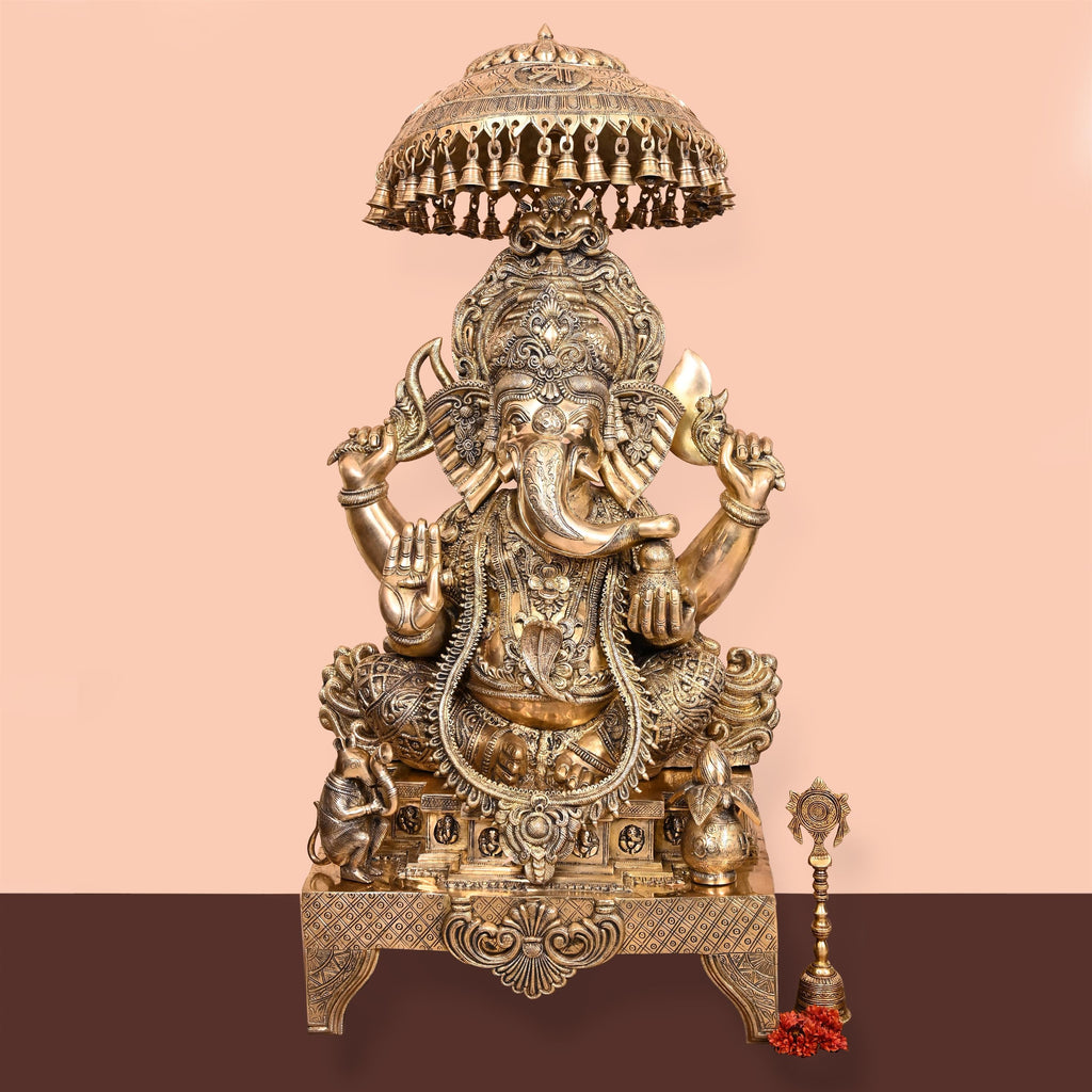 Brass Sitting Ganesha On Throne Statue (42.5 Inch) Vedansh Craft