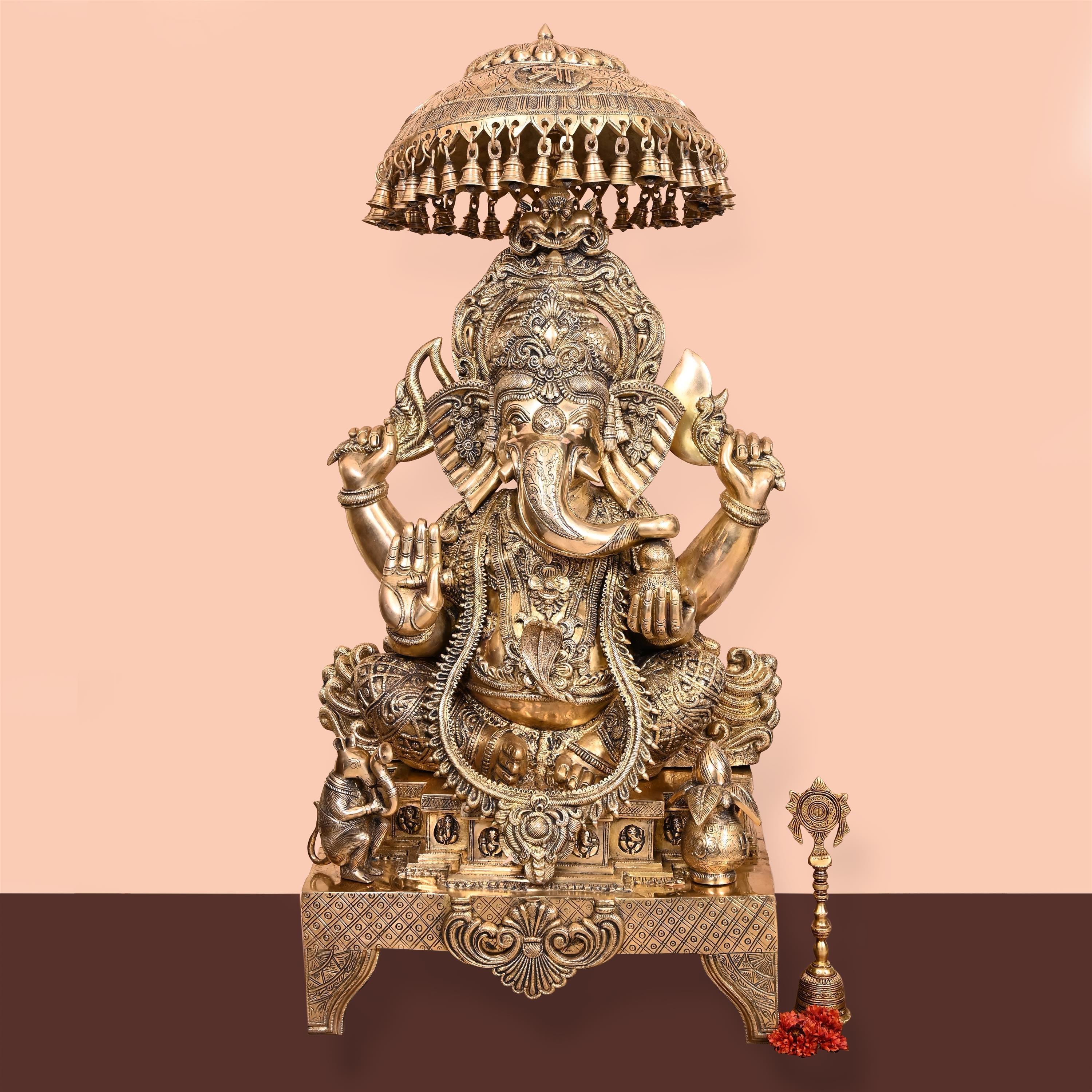 Brass Sitting Ganesha On Throne Statue (42.5 Inch) Vedansh Craft