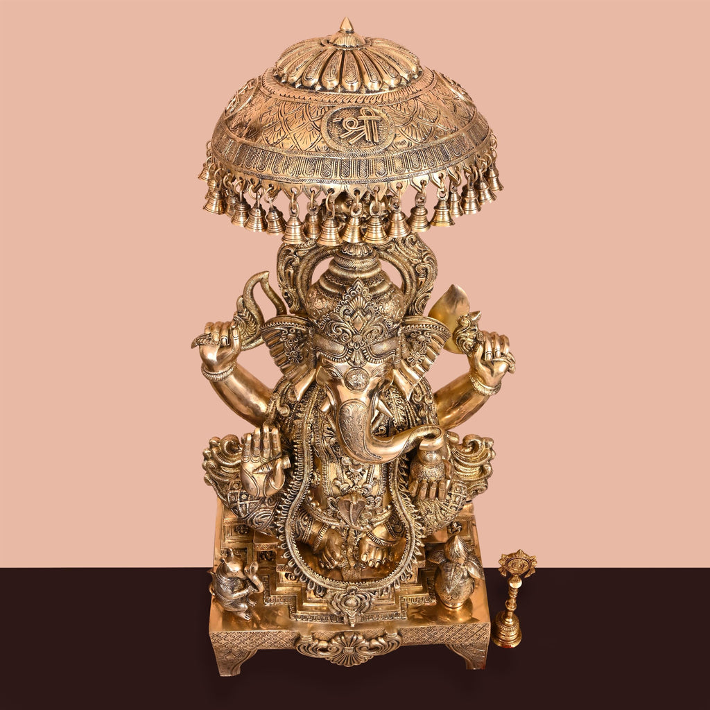 Brass Sitting Ganesha On Throne Statue (42.5 Inch) Vedansh Craft