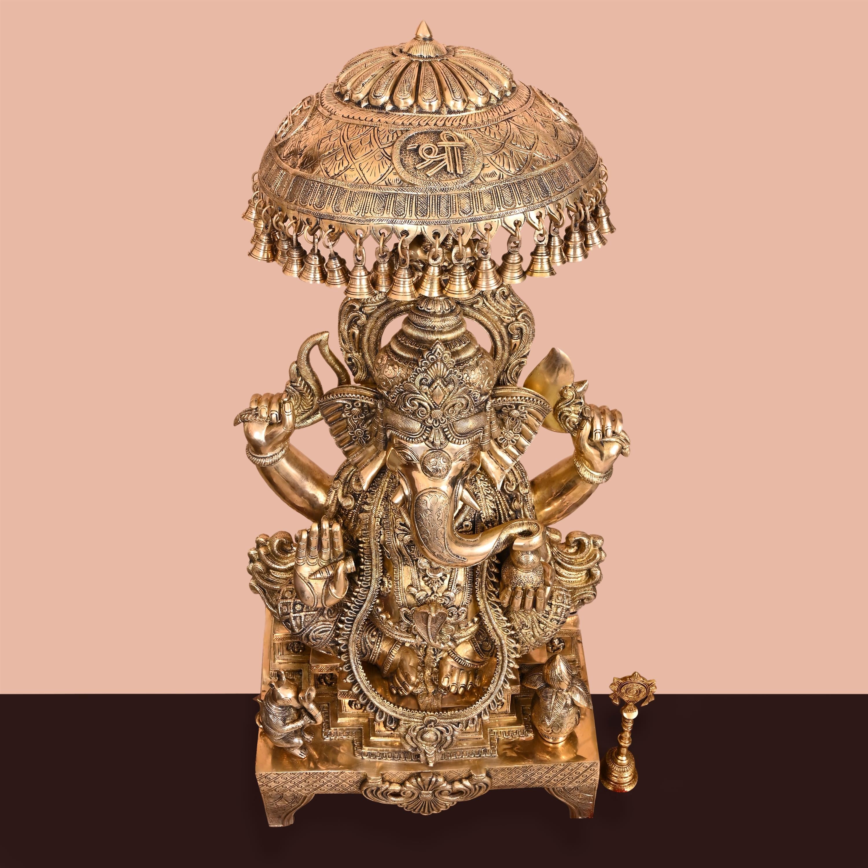 Brass Sitting Ganesha On Throne Statue (42.5 Inch) Vedansh Craft