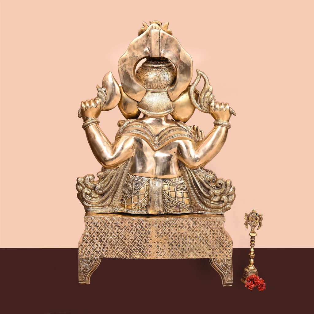 Brass Chowki Sitting Ganesha Statue (34 Inch) Vedansh Craft