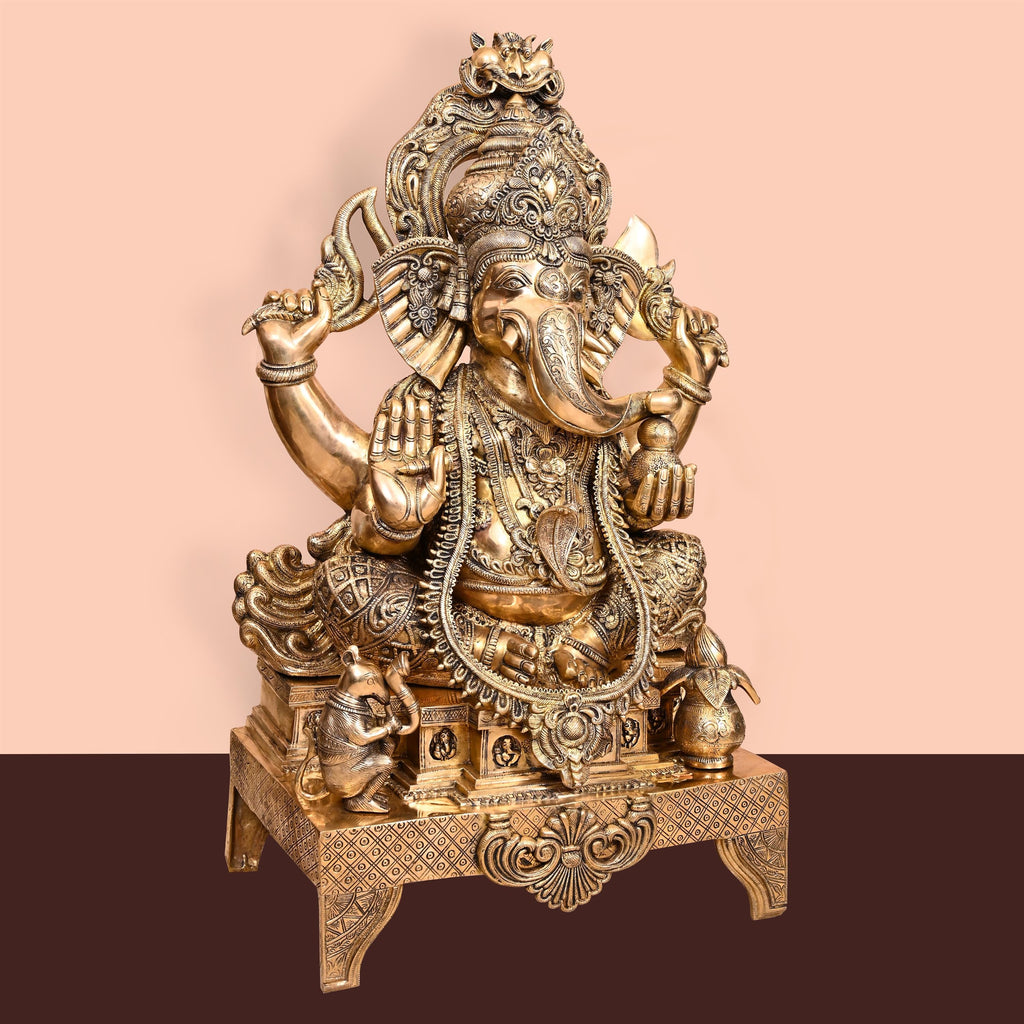Brass Chowki Sitting Ganesha Statue (34 Inch) Vedansh Craft