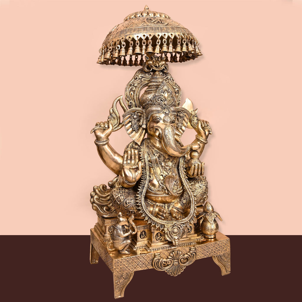 Brass Sitting Ganesha On Throne Statue (42.5 Inch) Vedansh Craft