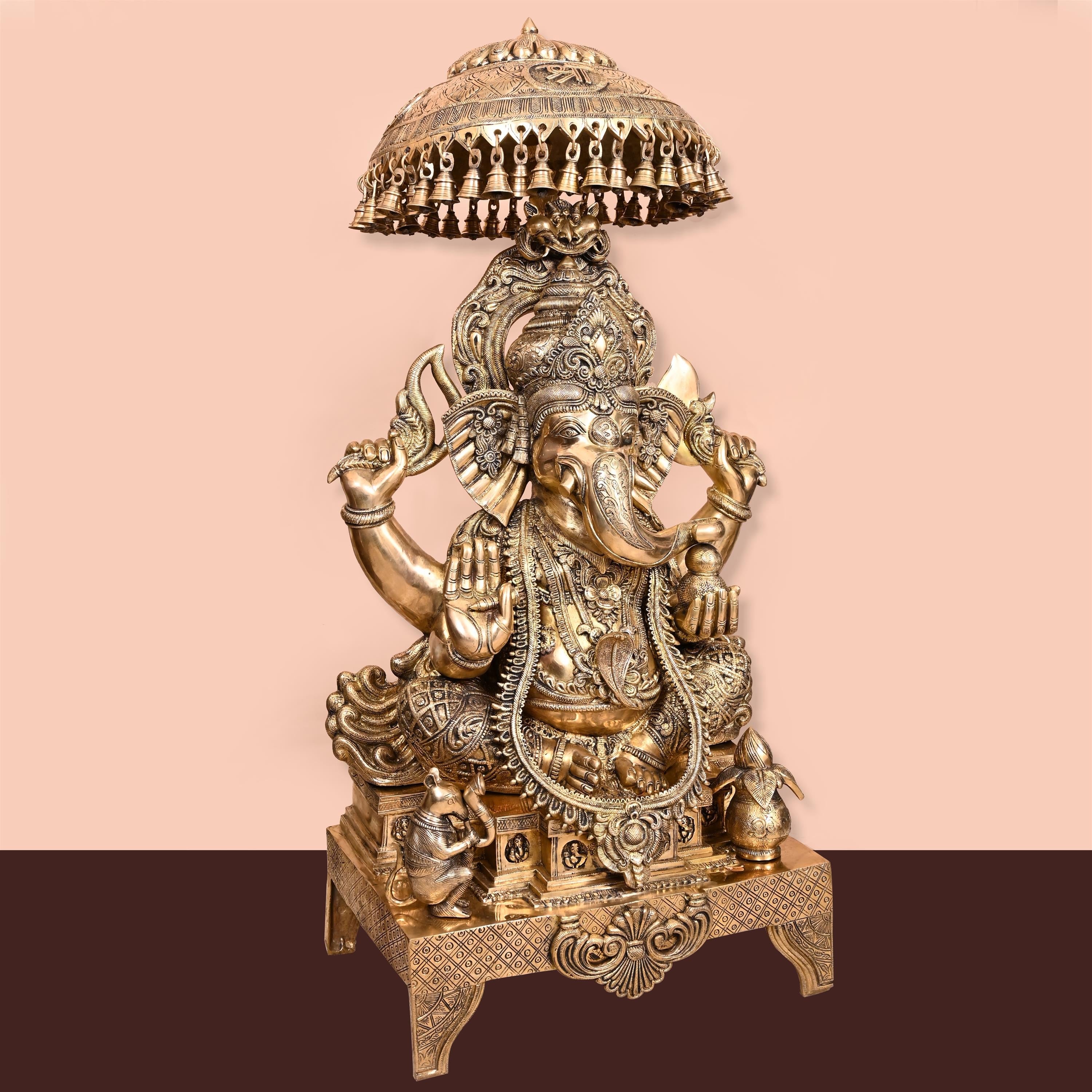 Brass Sitting Ganesha On Throne Statue (42.5 Inch) Vedansh Craft