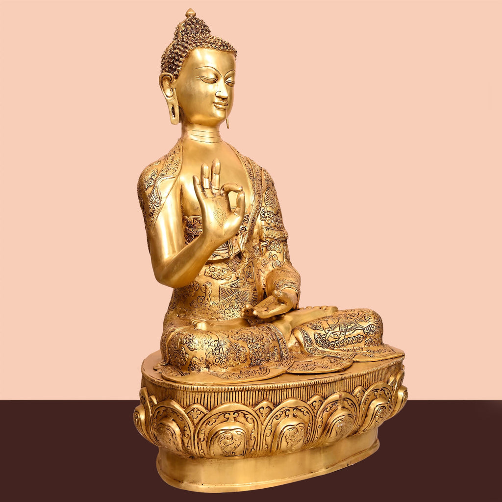 Brass Handcarved Blessing Buddha (33 Inch) Vedansh Craft