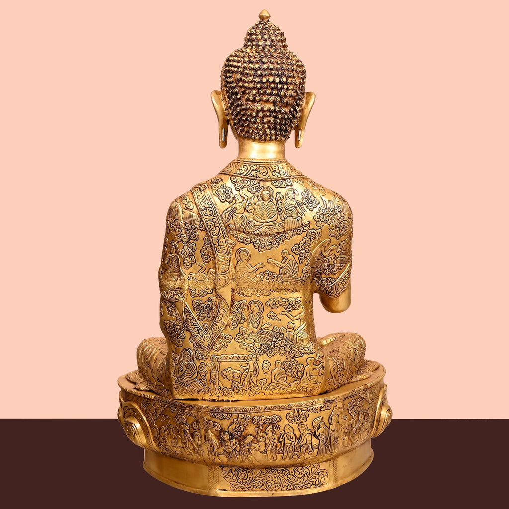 Brass Handcarved Blessing Buddha (33 Inch) Vedansh Craft