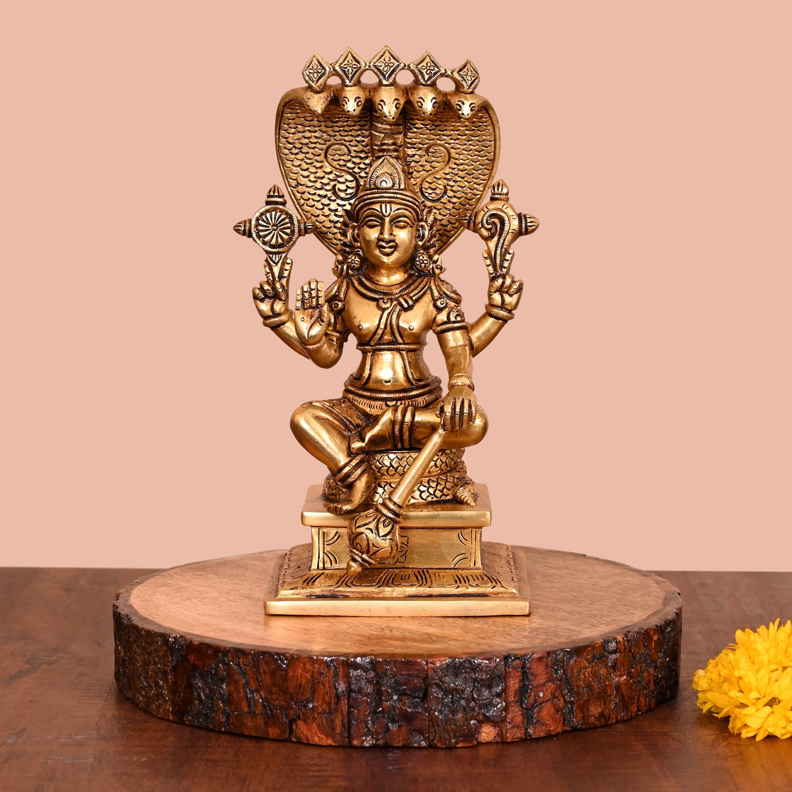 Brass Superfine Sitting Lord Vishnu Idol (9.2 Inch) Vedansh Craft