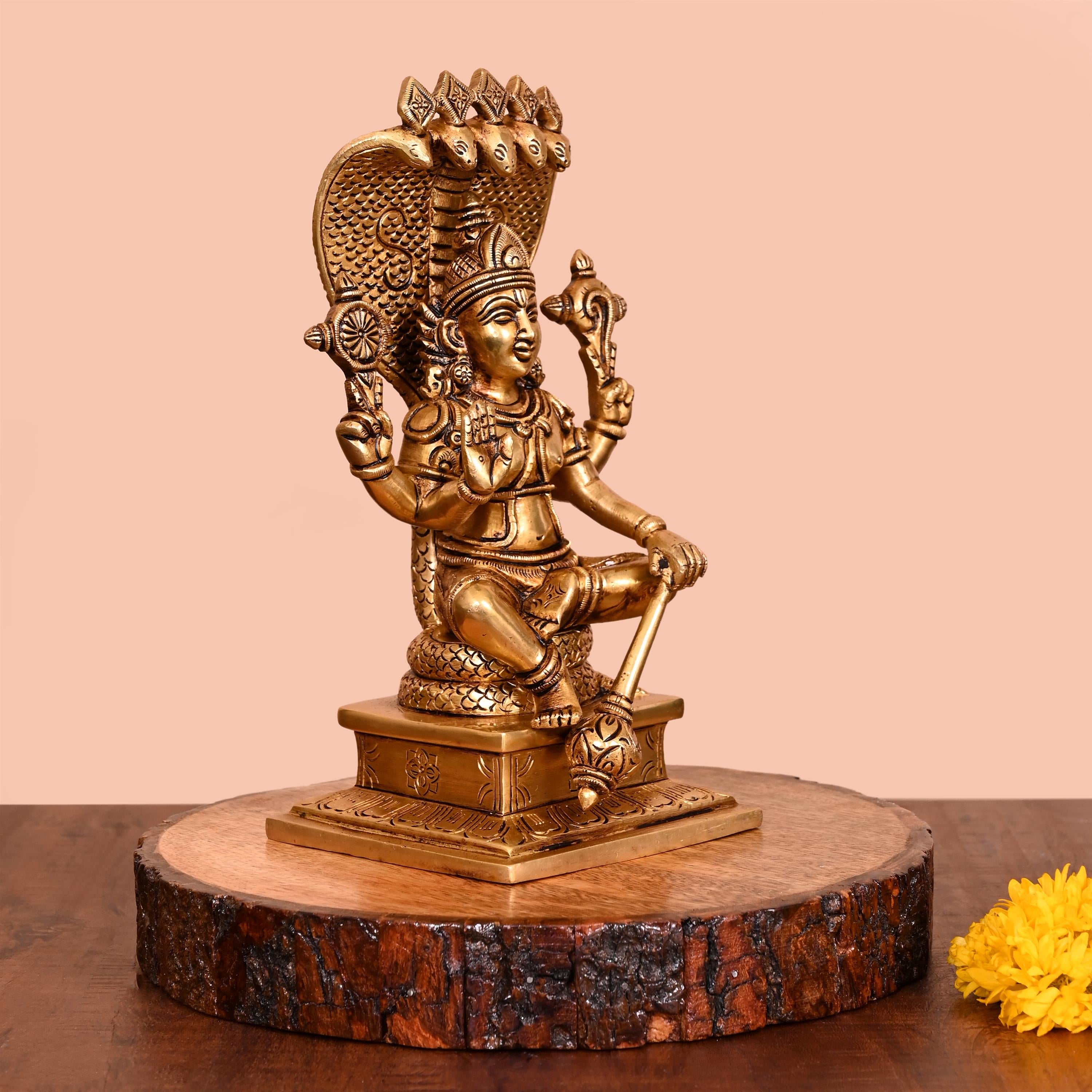 Brass Superfine Sitting Lord Vishnu Idol (9.2 Inch) Vedansh Craft