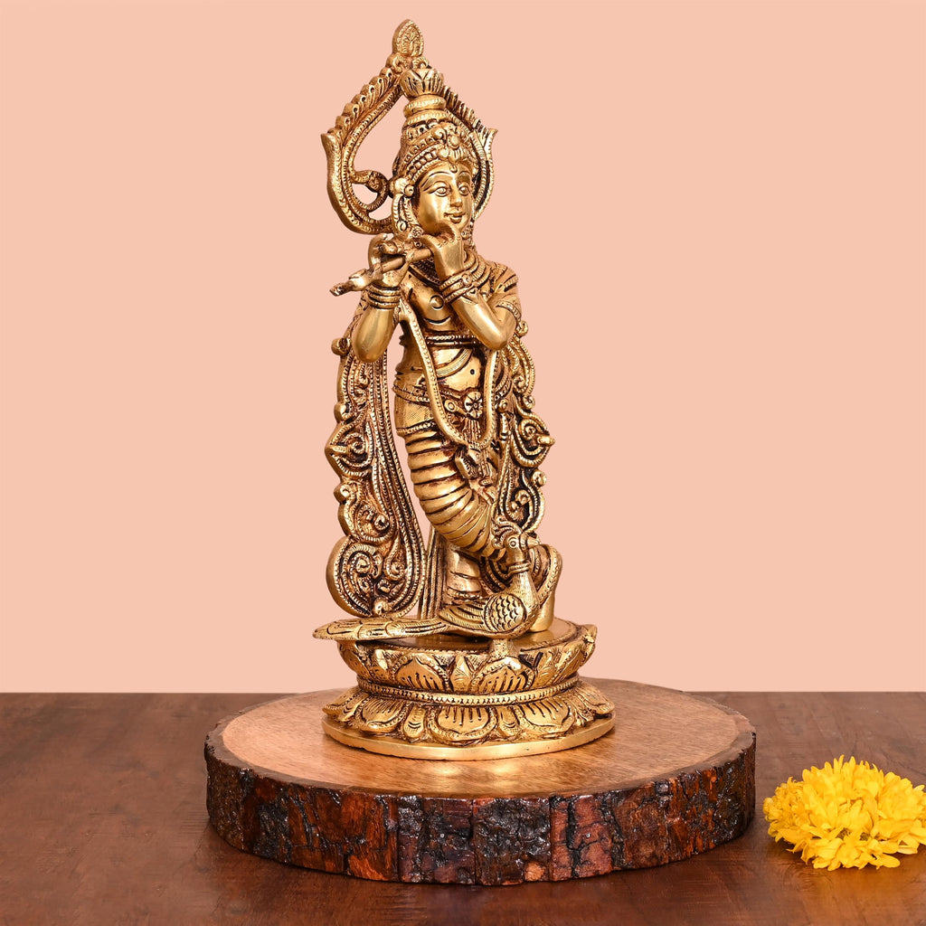 Brass Lord Standing Krishna Idol (12.5 Inch) Vedansh Craft