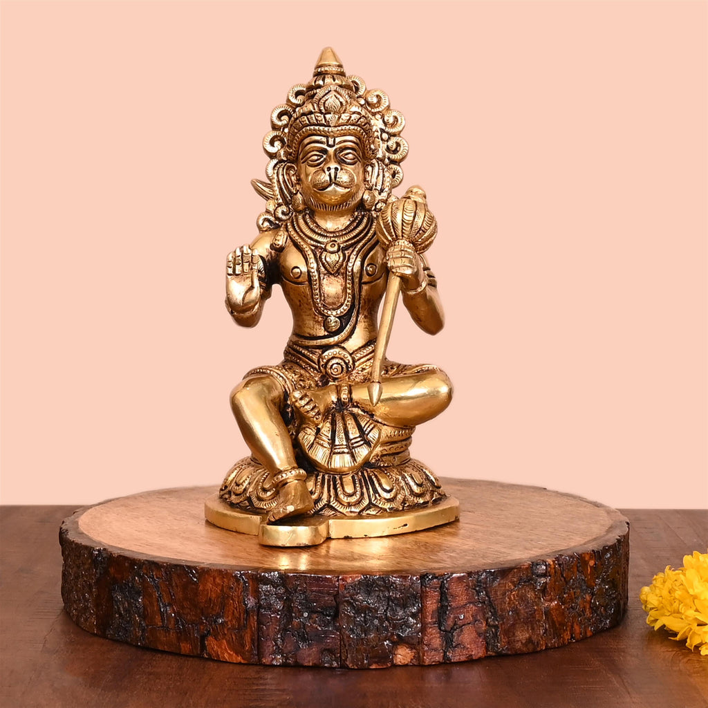 Brass Sitting Hanuman Idol (8 Inch) Vedansh Craft