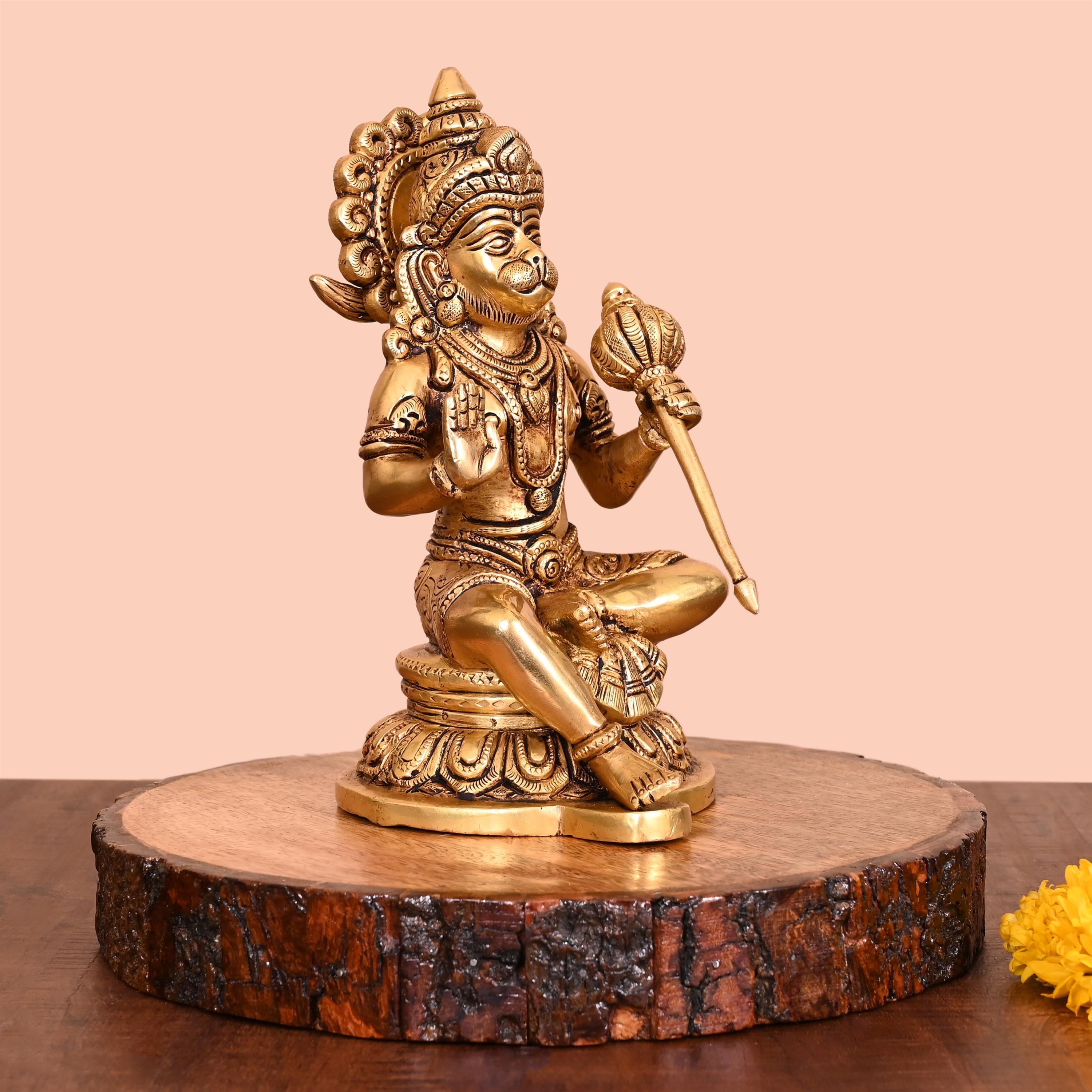 Brass Sitting Hanuman Idol (8 Inch) Vedansh Craft