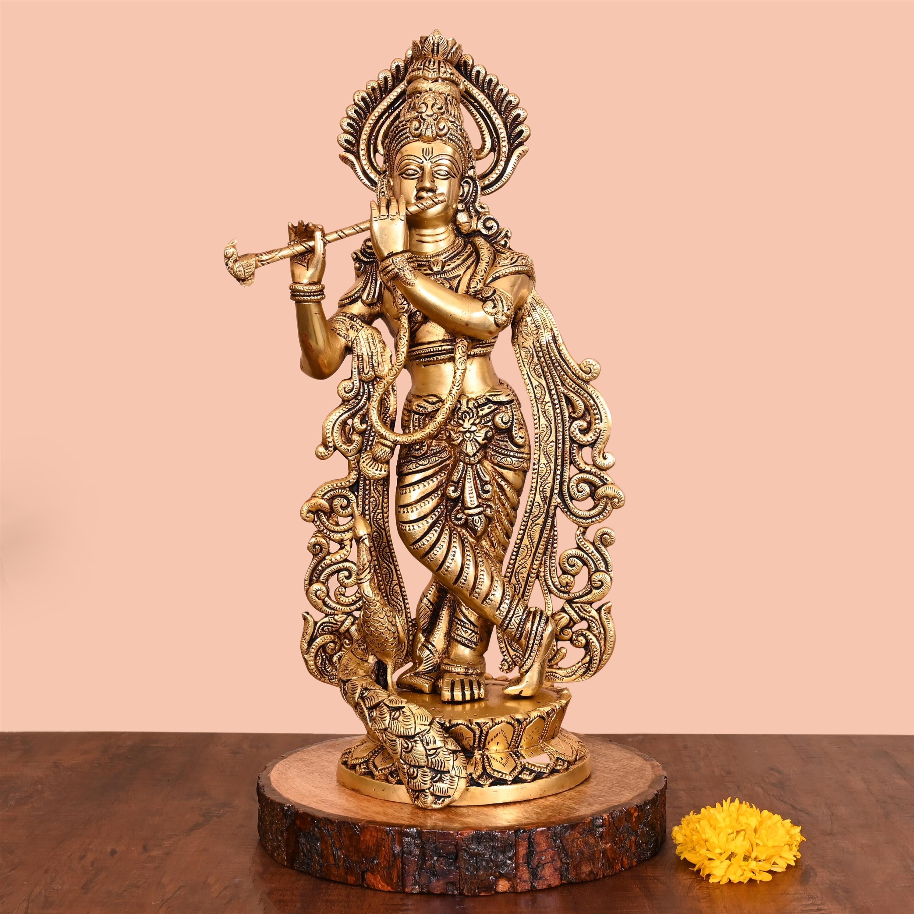 Brass Standing Lord Krishna Statue (18 Inch) Vedansh Craft
