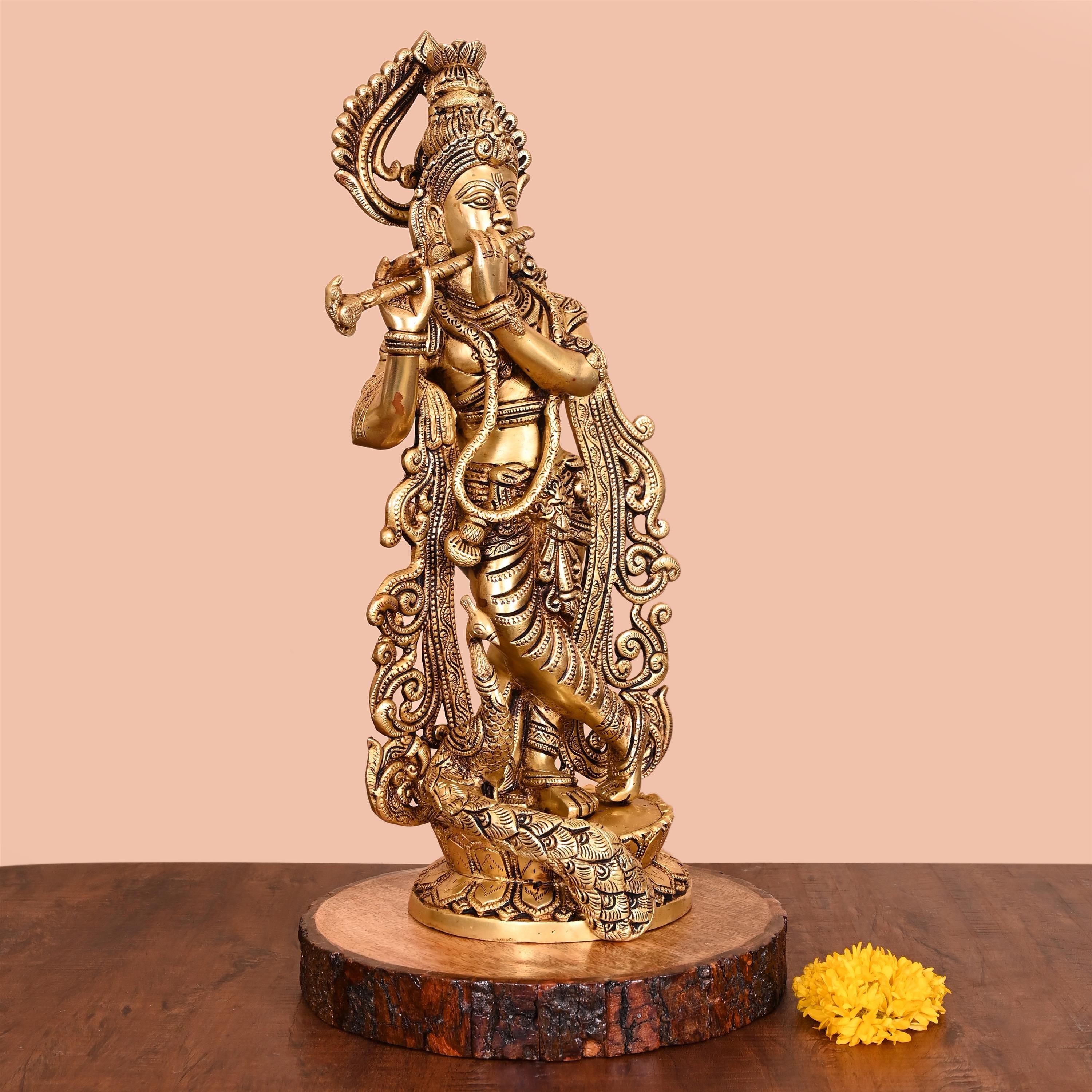 Brass Standing Lord Krishna Statue (18 Inch) Vedansh Craft