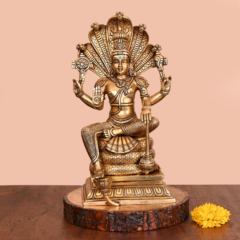 Brass Superfine Sitting Lord Vishnu Idol (14 Inch) Vedansh Craft