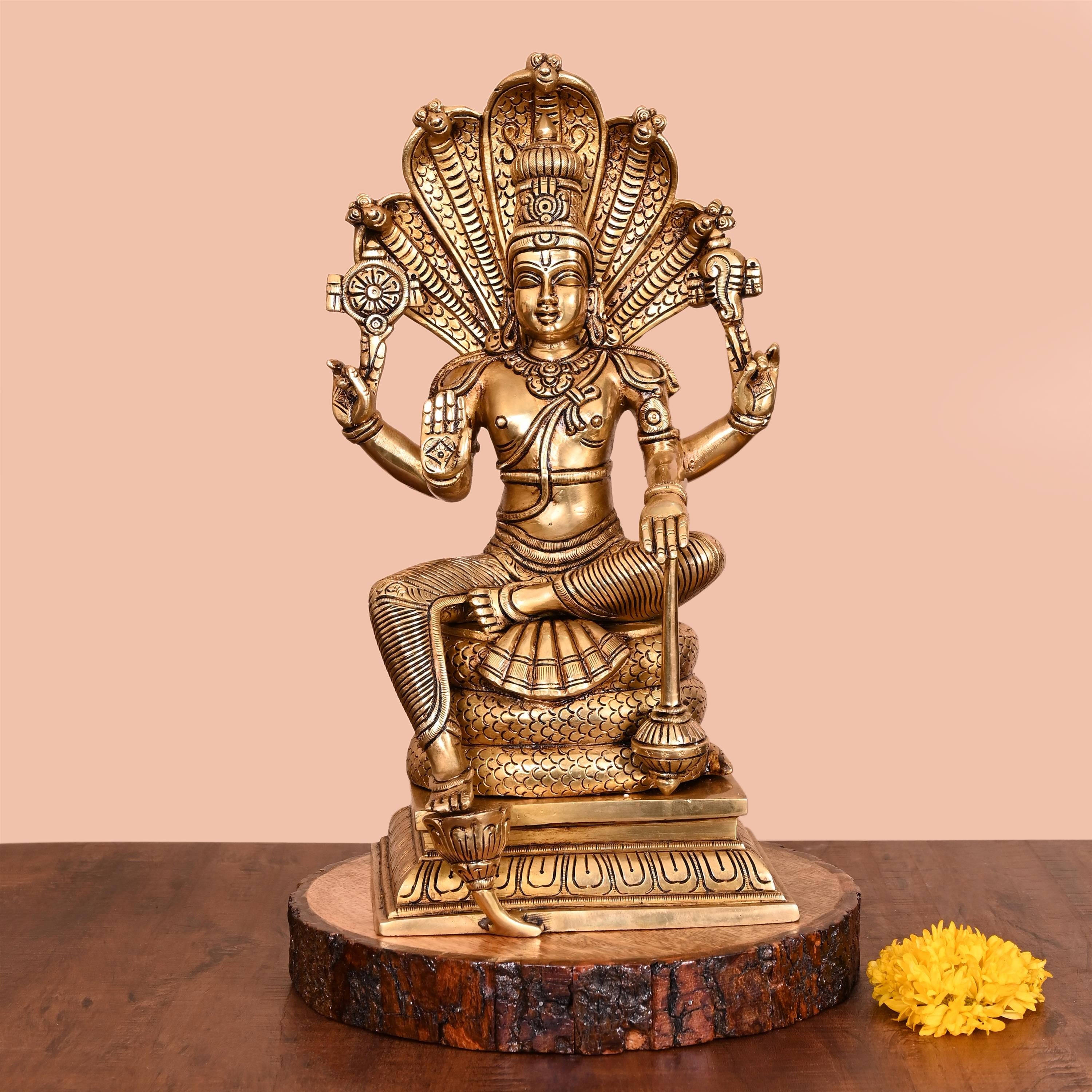 Brass Superfine Sitting Lord Vishnu Idol (14 Inch) Vedansh Craft