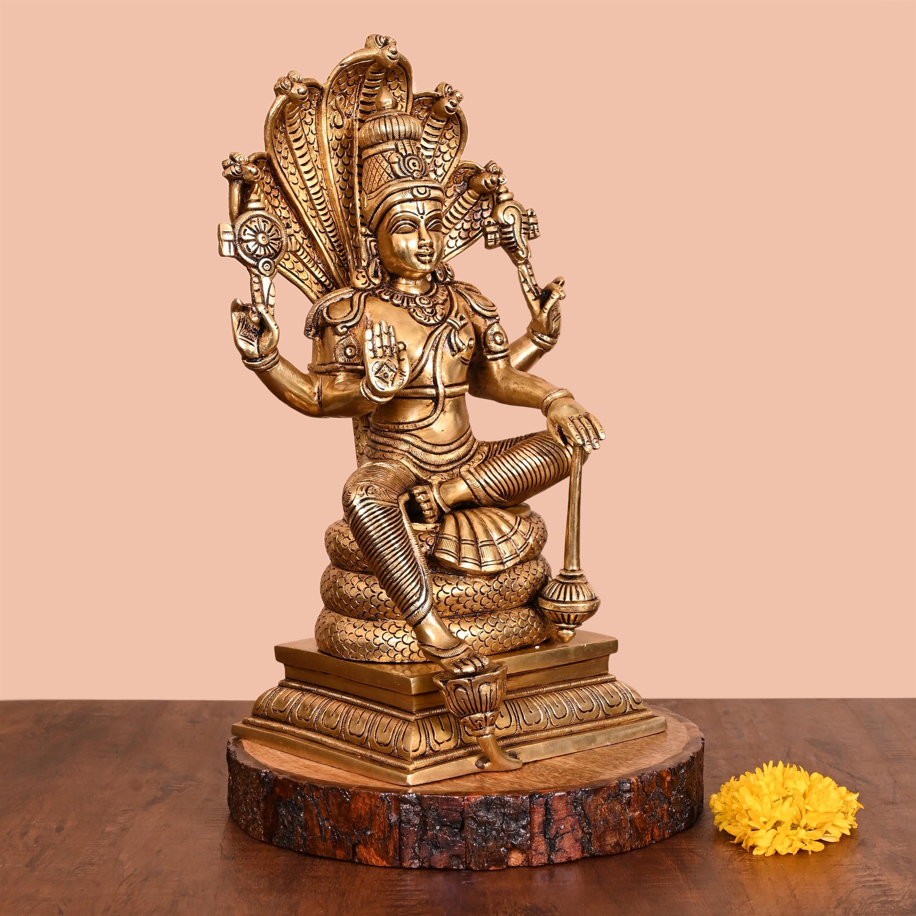 Brass Superfine Sitting Lord Vishnu Idol (14 Inch) Vedansh Craft