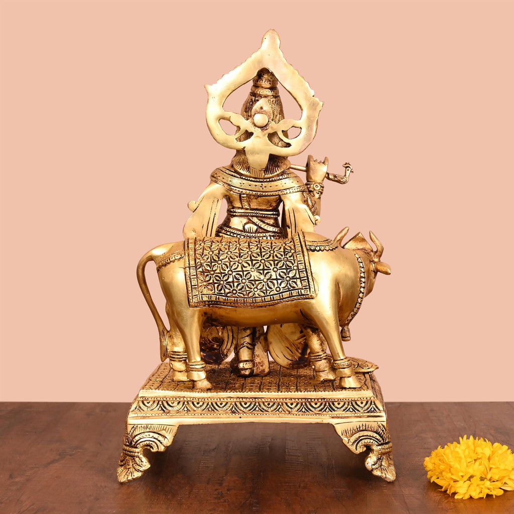 Brass Standing Krishna Idol With Cow (13.5 Inch) Vedansh Craft