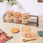 Amber Jars With Lid And Spoon Set Of 9 300ml Nestasia