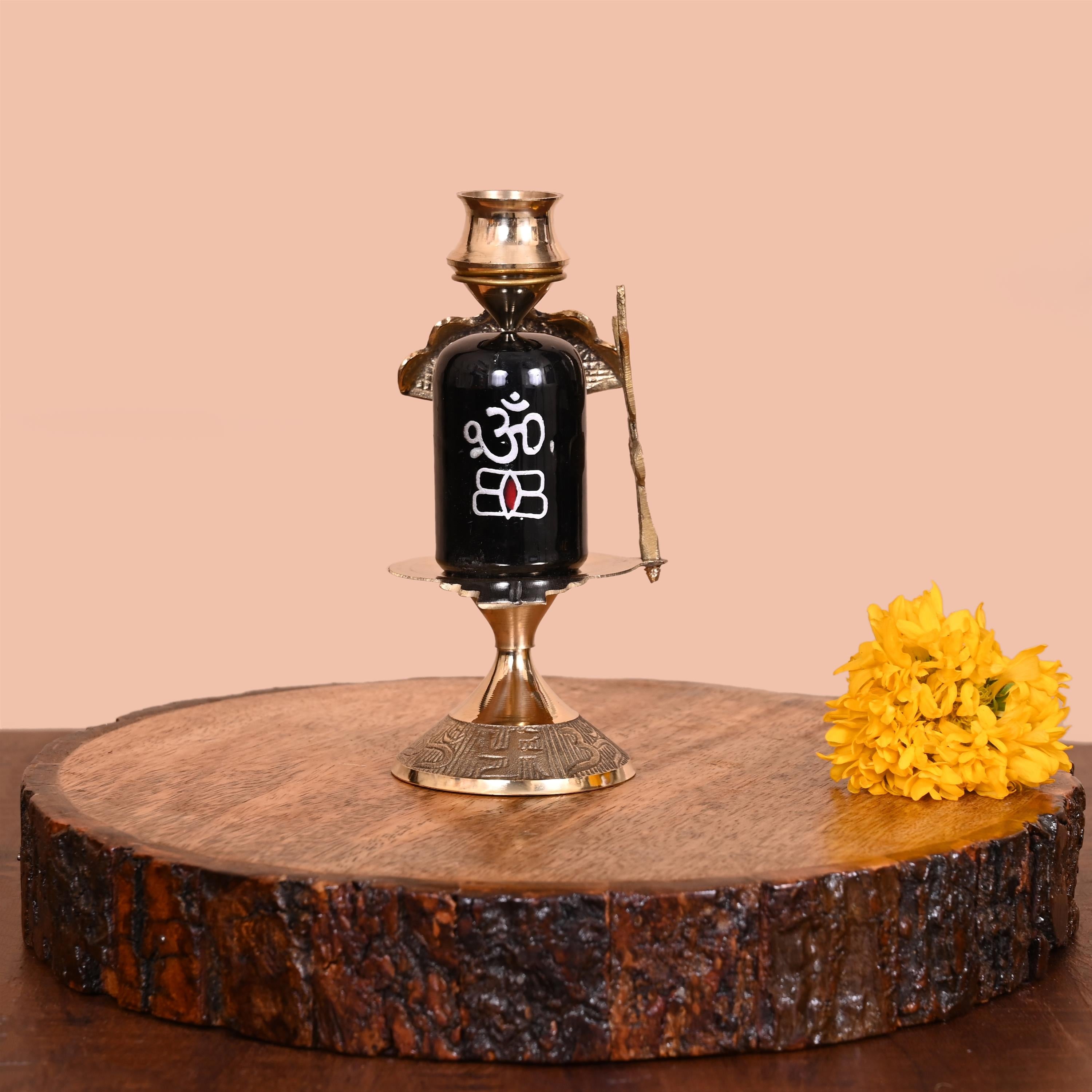 Brass Stone Shivling Idol (5.5 Inch) Vedansh Craft