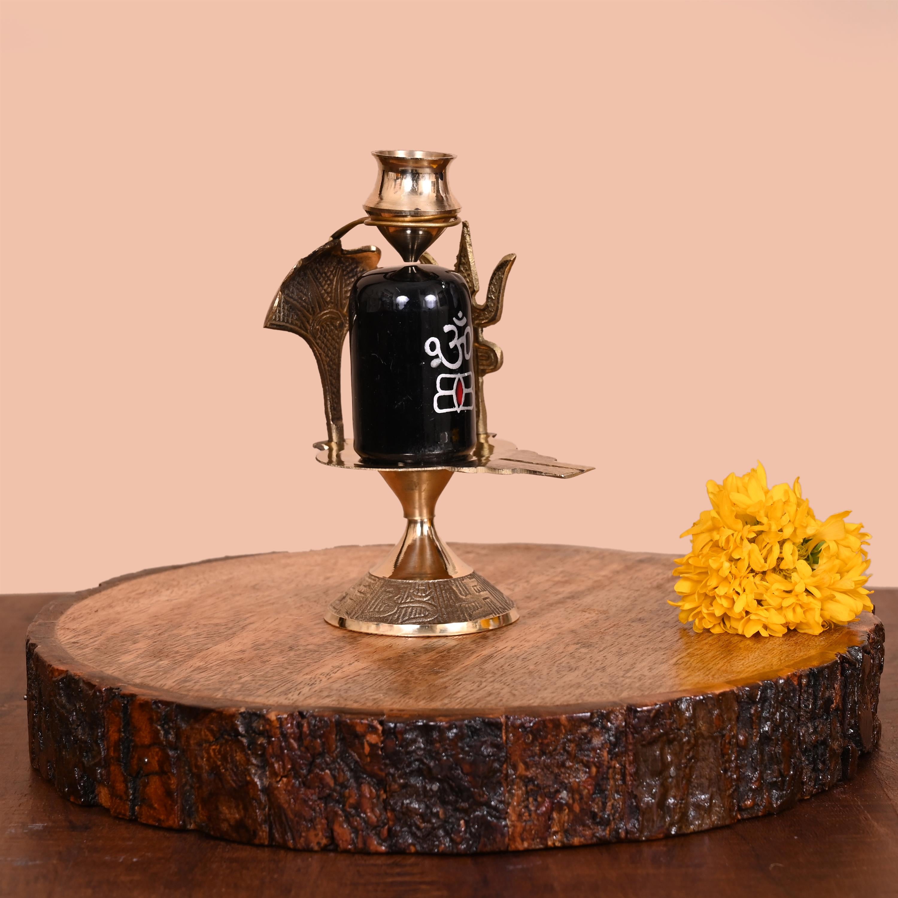 Brass Stone Shivling Idol (5.5 Inch) Vedansh Craft