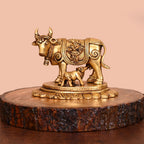 Brass Kamdhenu Cow With Calf Idol (4.5 Inch)
